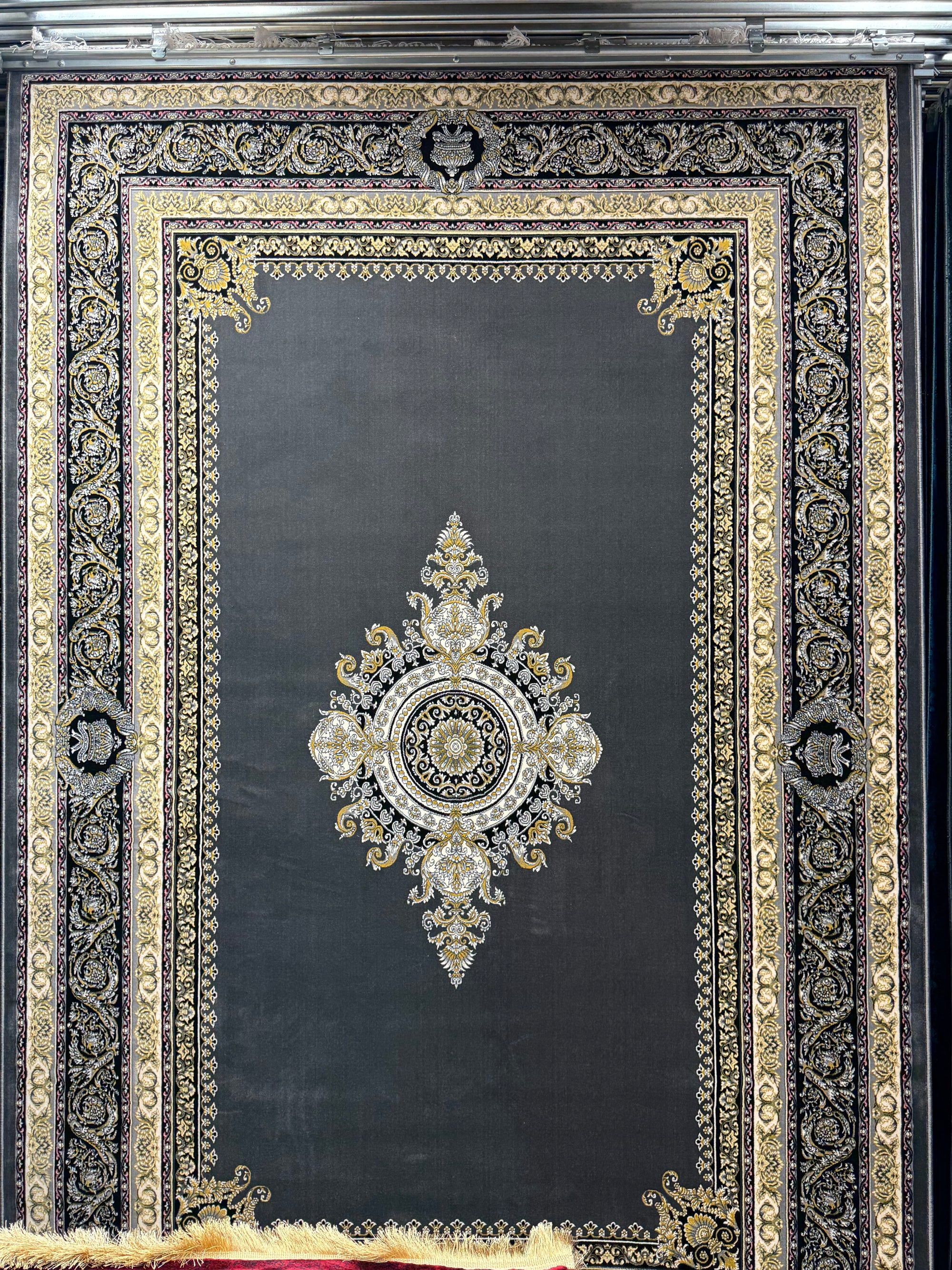 Darbar Persian Carpet Dark Gray and Gold Background | Stylish Rugs & Carpets