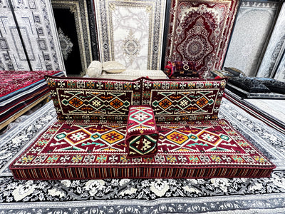 Dark Red Luxurious Majlis 4-Piece Arabic Floor Seating Set