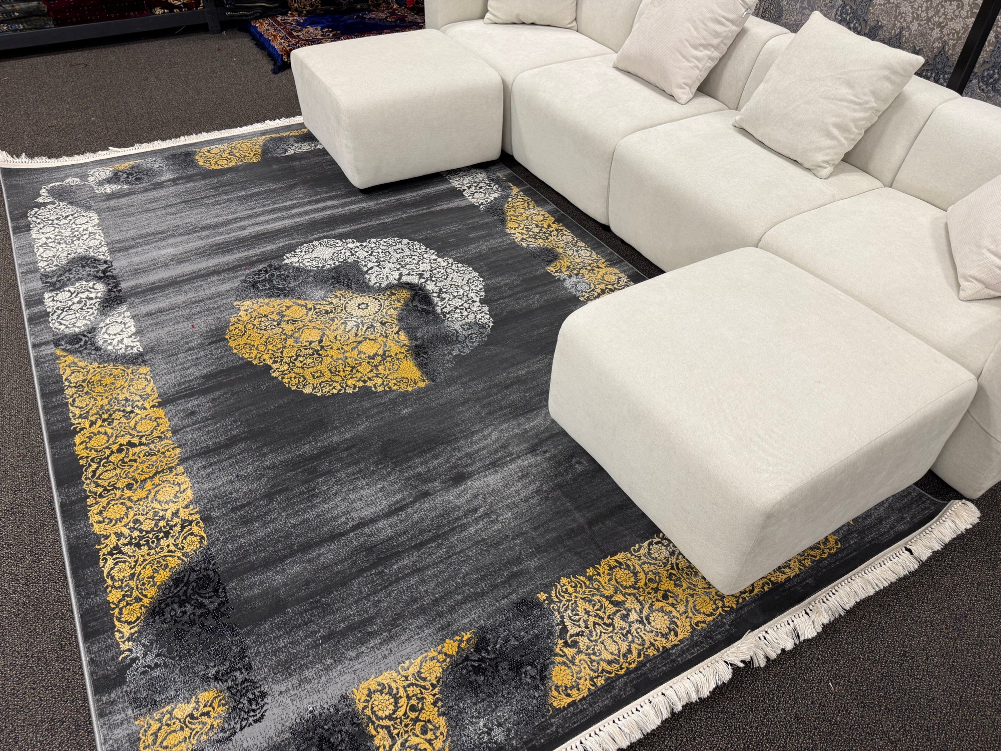 2026 Modern Gray and Gold Rug 1200 Reeds | Stylish Rugs & Carpets