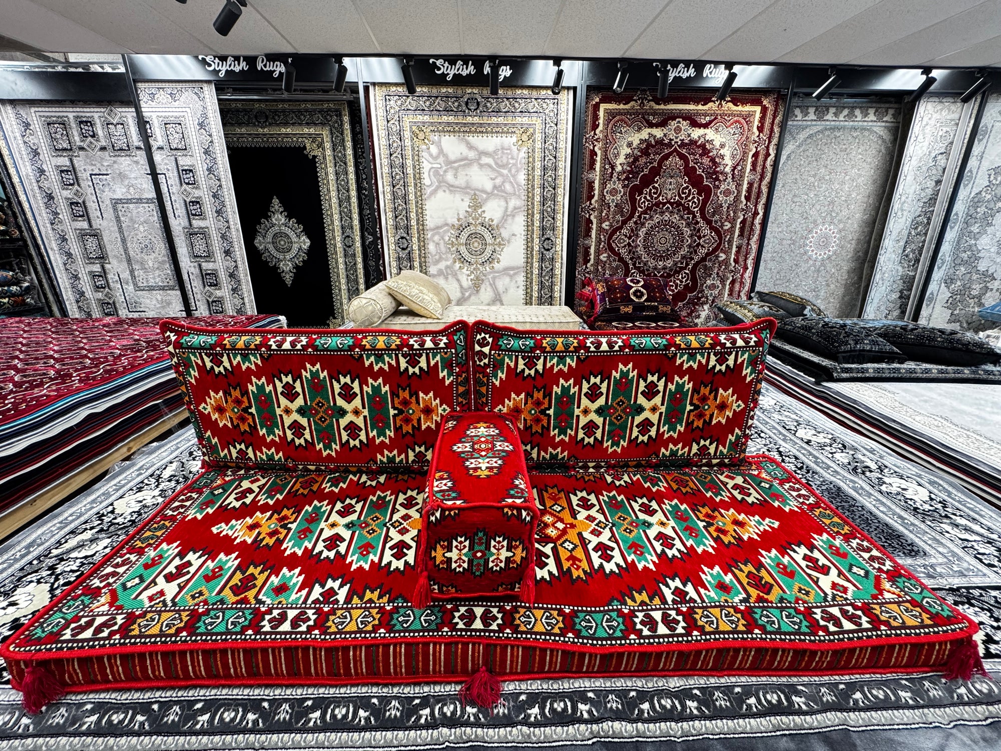 Red Luxurious Majlis 4-Piece Premium Arabic Floor Sofa Set