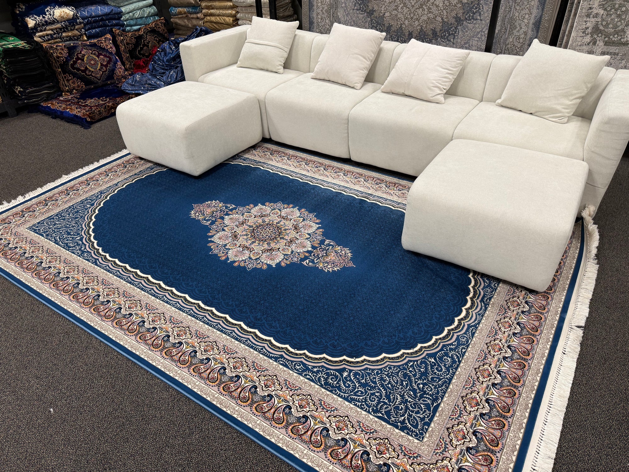 2026 Teal Blue Luxury Traditional Rug 1200 Reeds | Stylish Rugs & Carpets