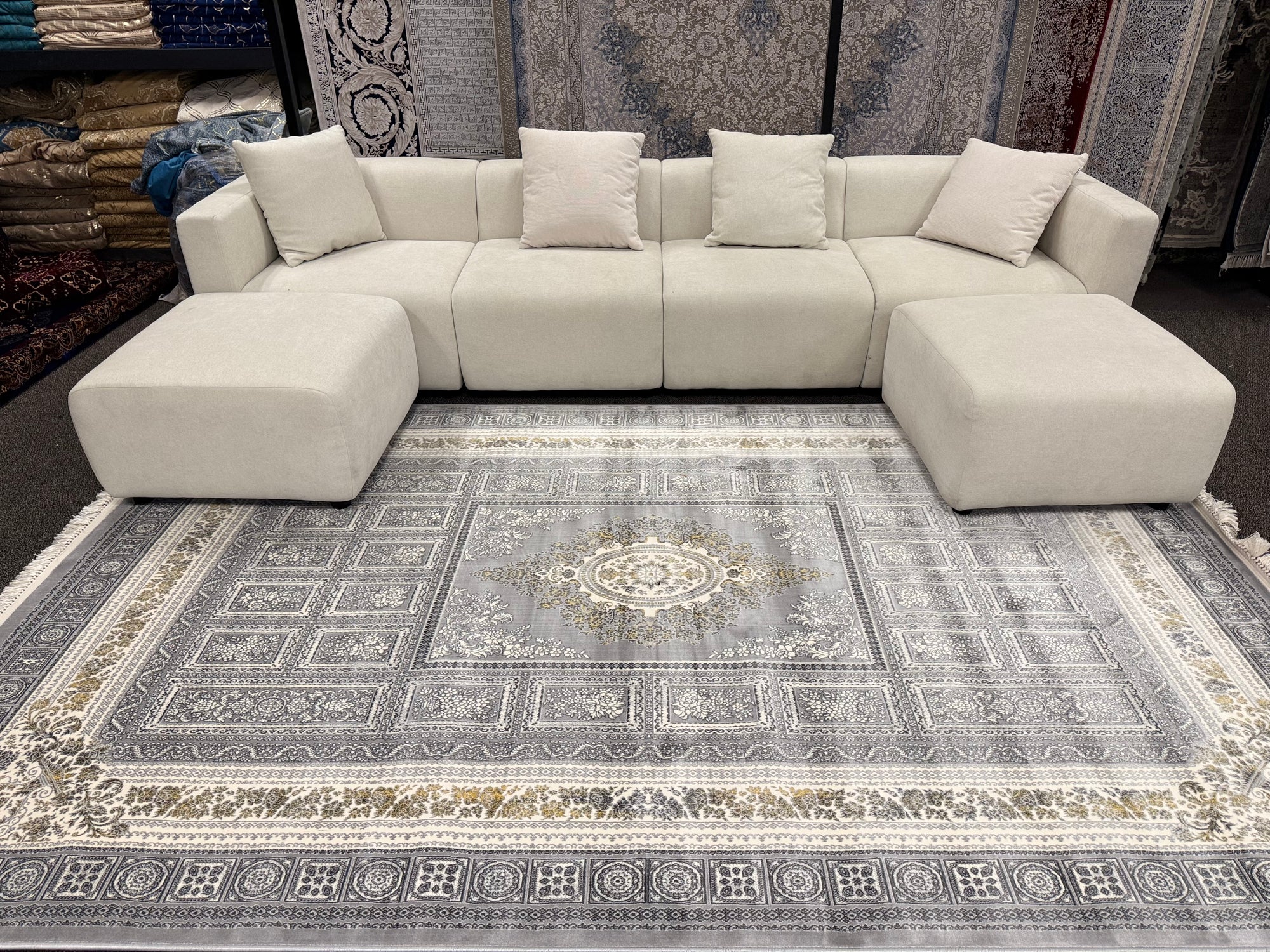 2026 Light Gray Luxury Traditional Medallion Rug 1200 Reeds | Stylish Rugs & Carpets