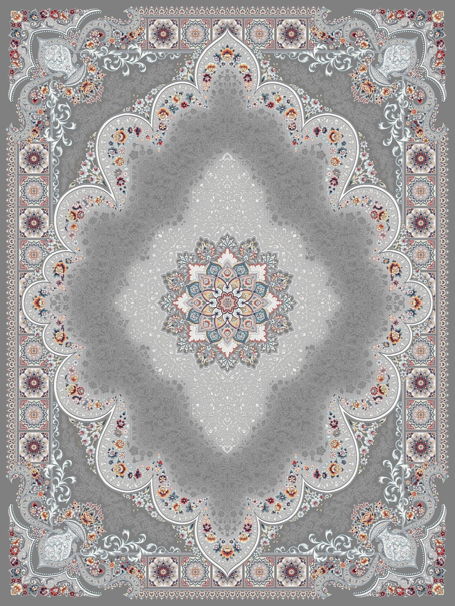 2026 Luxury Traditional Persian-Inspired Rug – Dark Gray with Ornate Medallion & Arch Design | 1200 Reeds