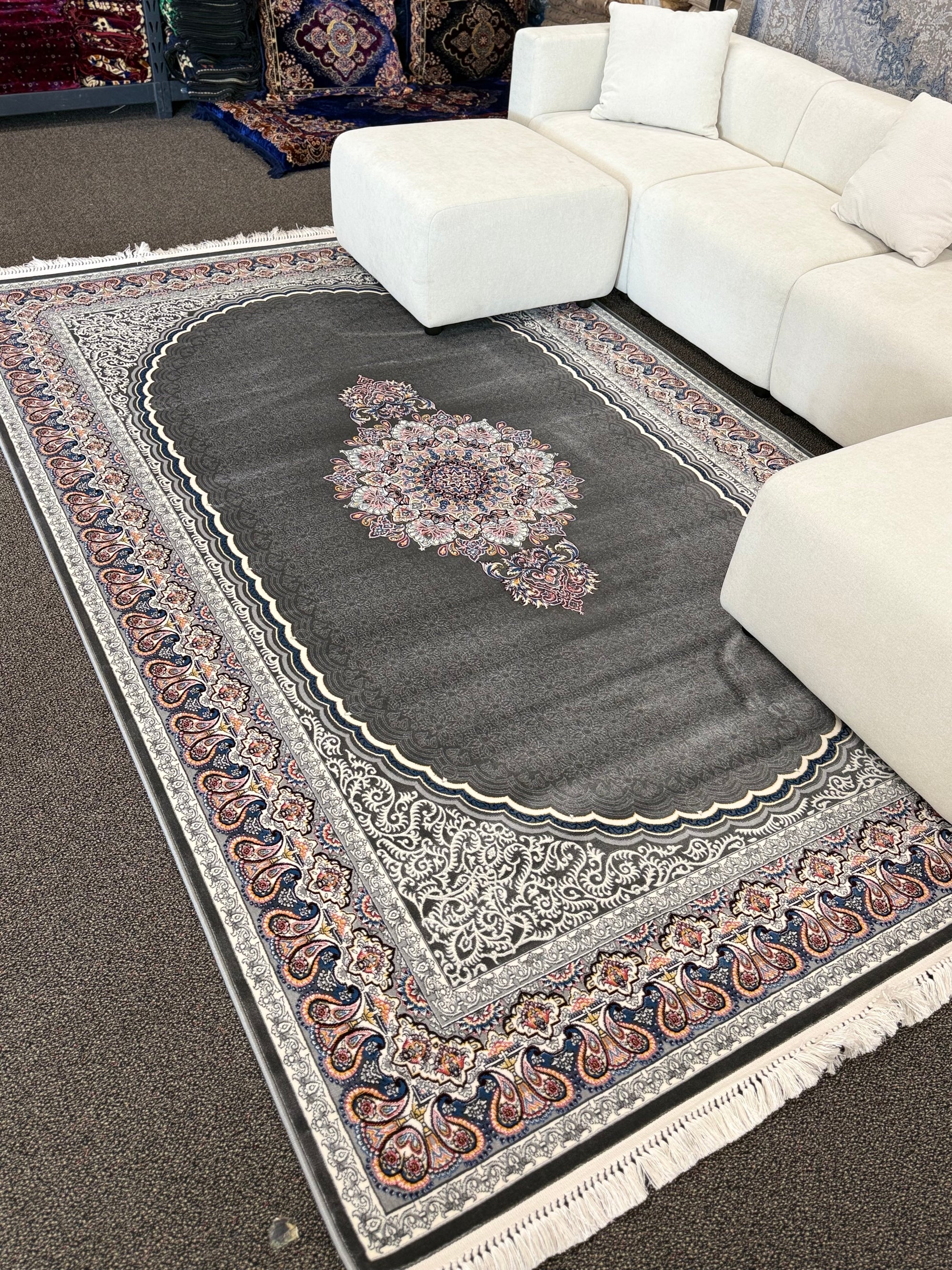 2026 Dark Gray Luxury Traditional Rug 1200 Reeds 3M Plus Density | Stylish Rugs & Carpets