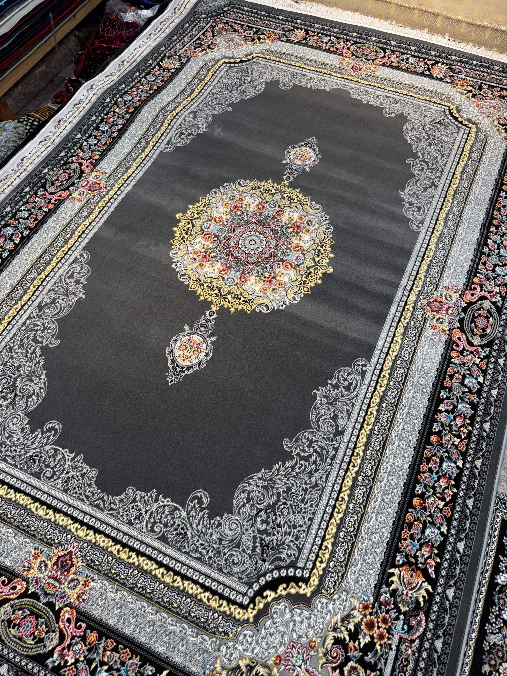 Persian Carpet Dark Gray and Gold Background | Stylish Rugs & Carpets