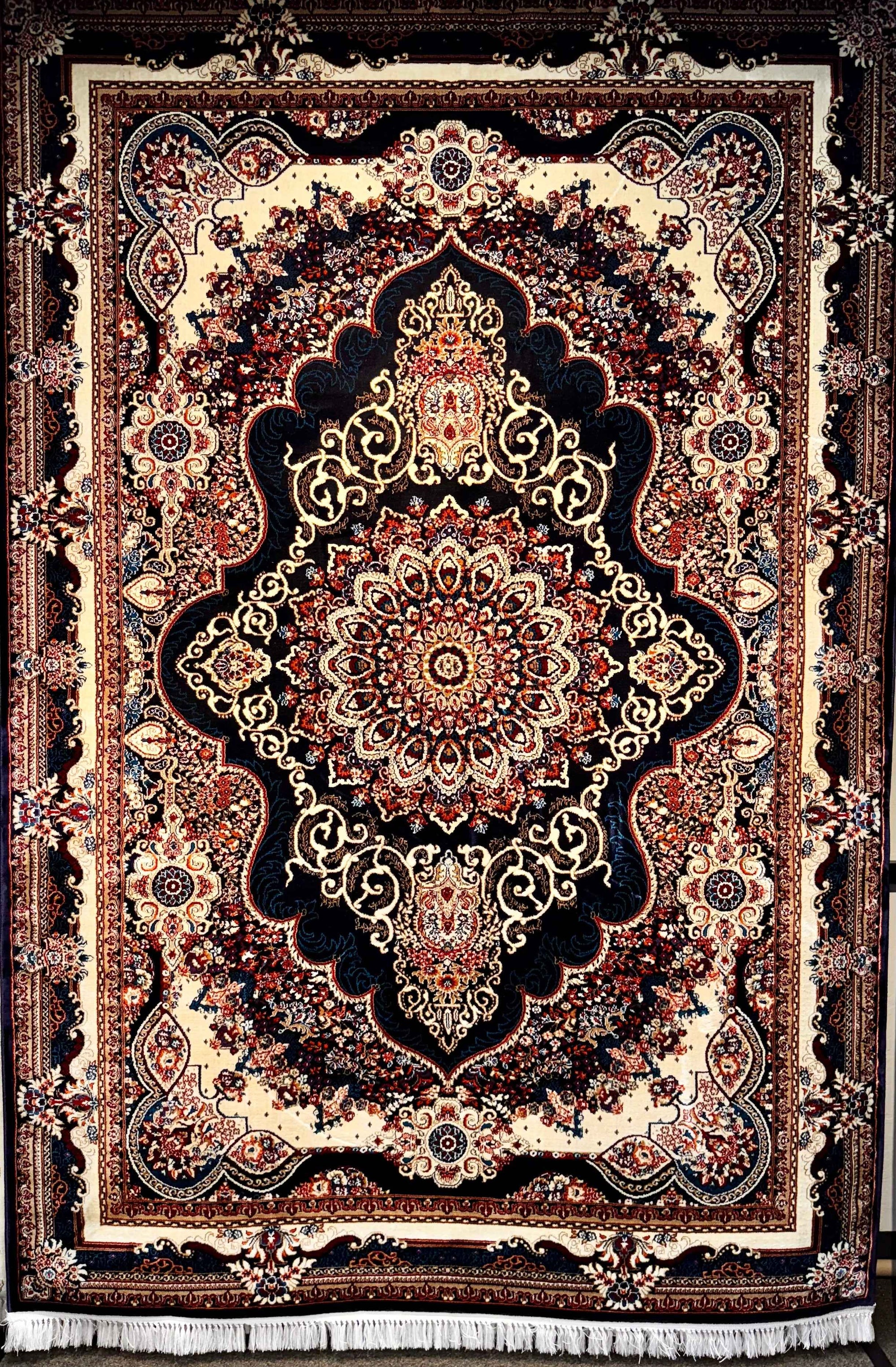 Traditional Kashan Blue Floral Turkish Rug 1200 Reeds