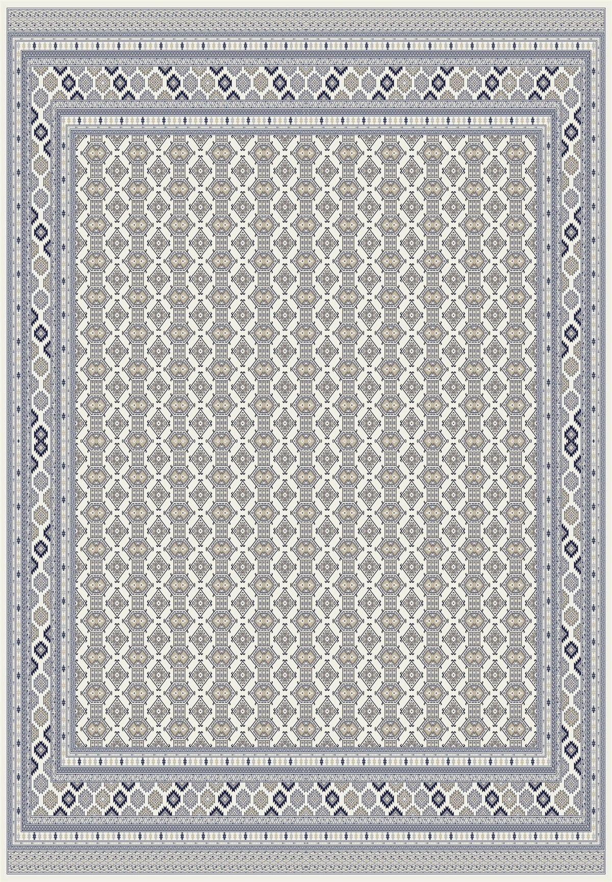 Cream and navy trellis Persian-design rug, Arman design AR015A