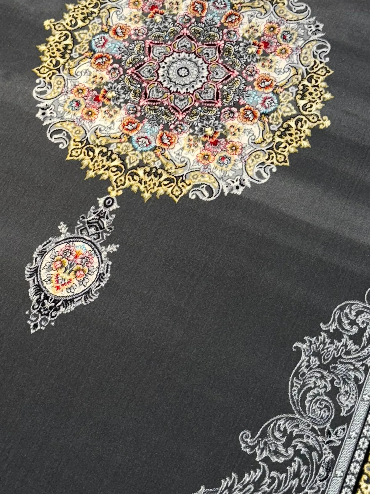 Gray & Gold Medallion Persian Rug medallion detail