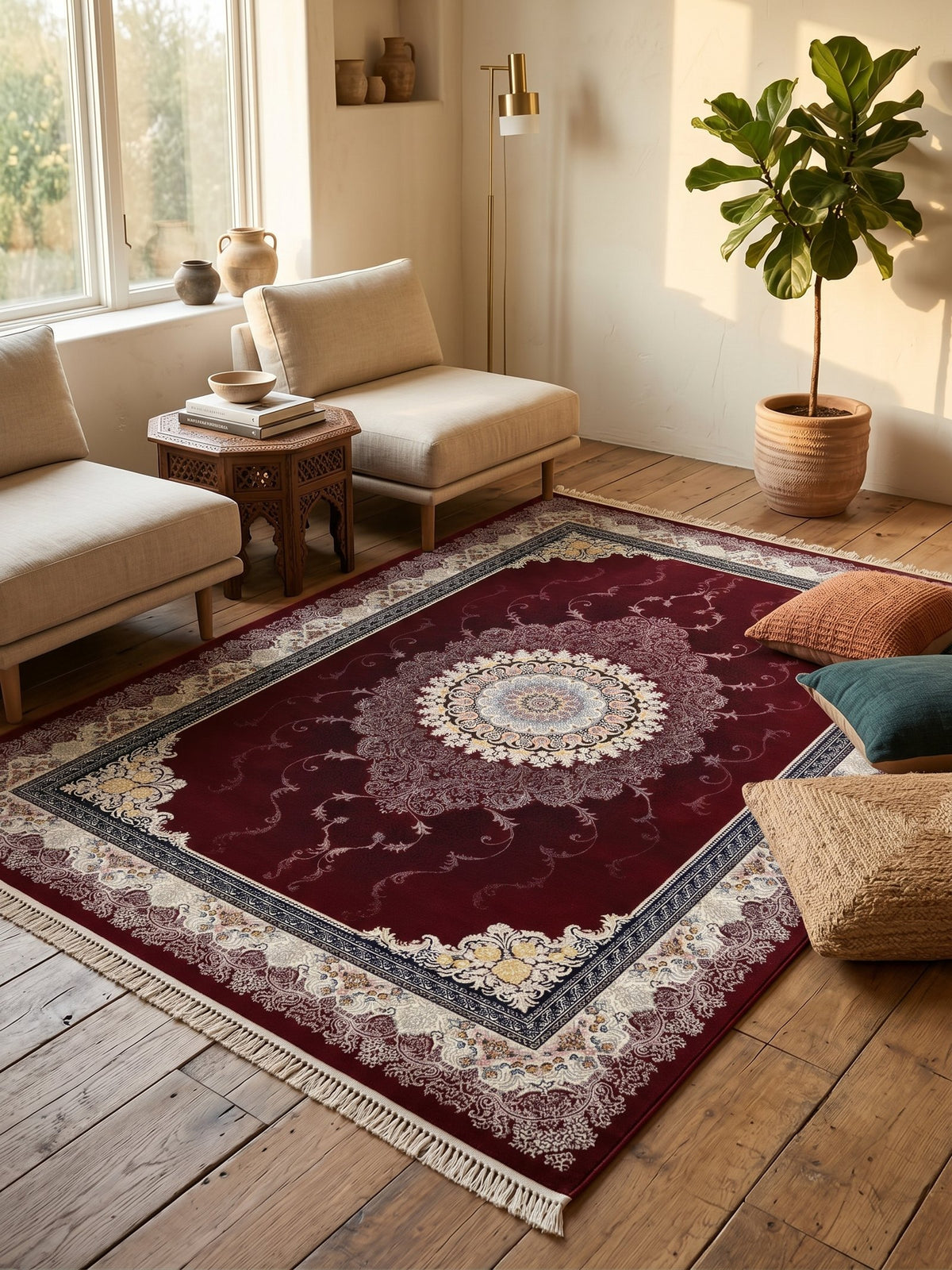 Classic Red Medallion Persian Rug styled in a room — Stylish Rugs & Carpets, Sacramento