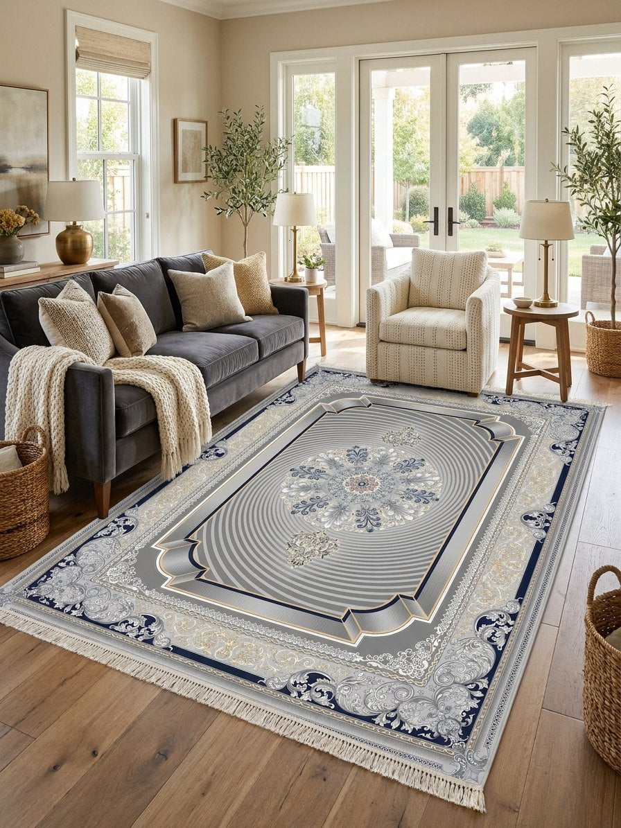 Light Gray 3D Persian Rug · 1200 Reeds rug styled in a Sacramento home — Stylish Rugs & Carpets