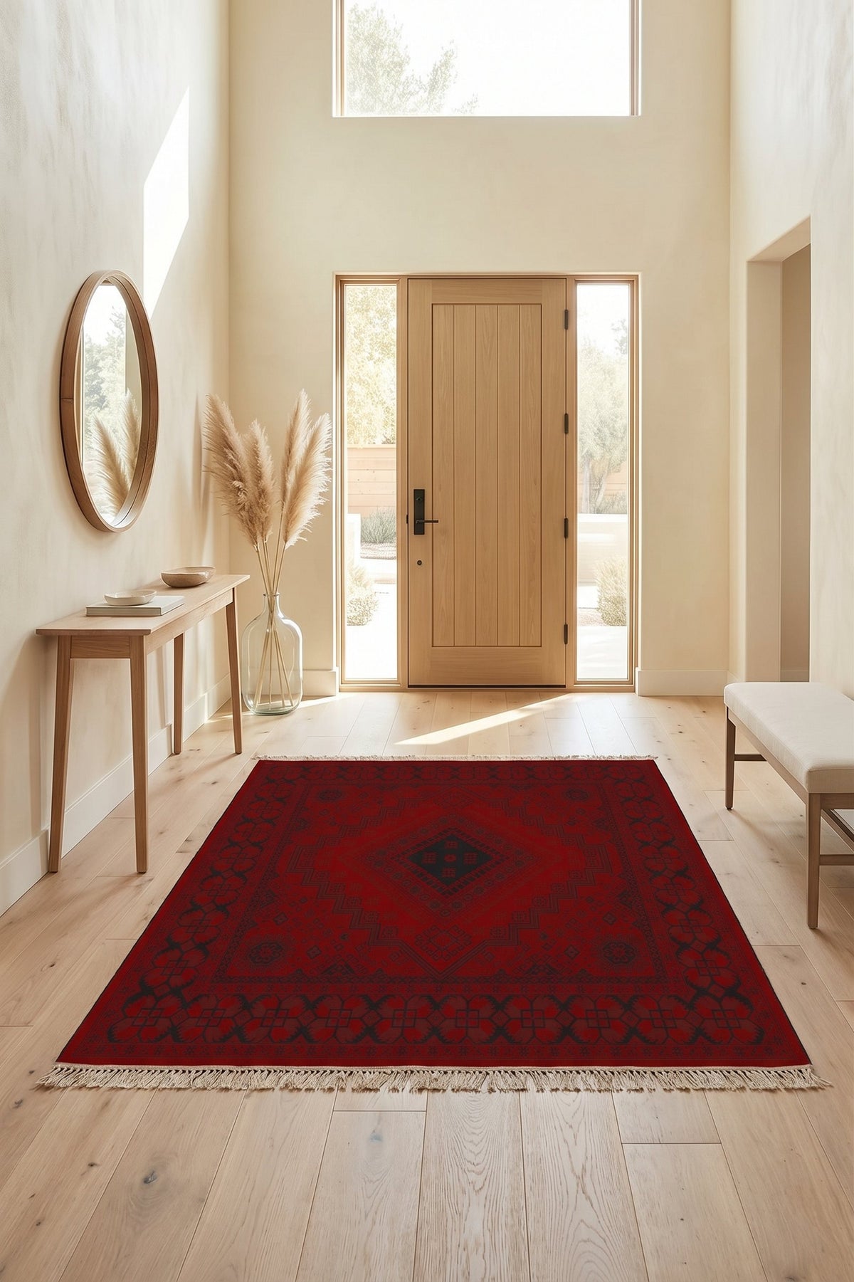 Red & Black Baluchi Turkish Rug — area rug styled in a room, Stylish Rugs & Carpets, Sacramento