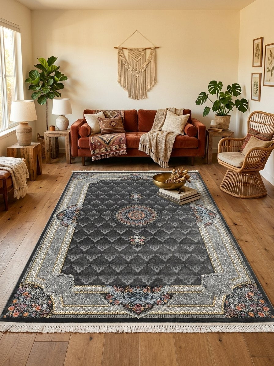 Dark Gray Medallion Persian Rug · 1200 Reeds rug styled in a Sacramento home — Stylish Rugs & Carpets