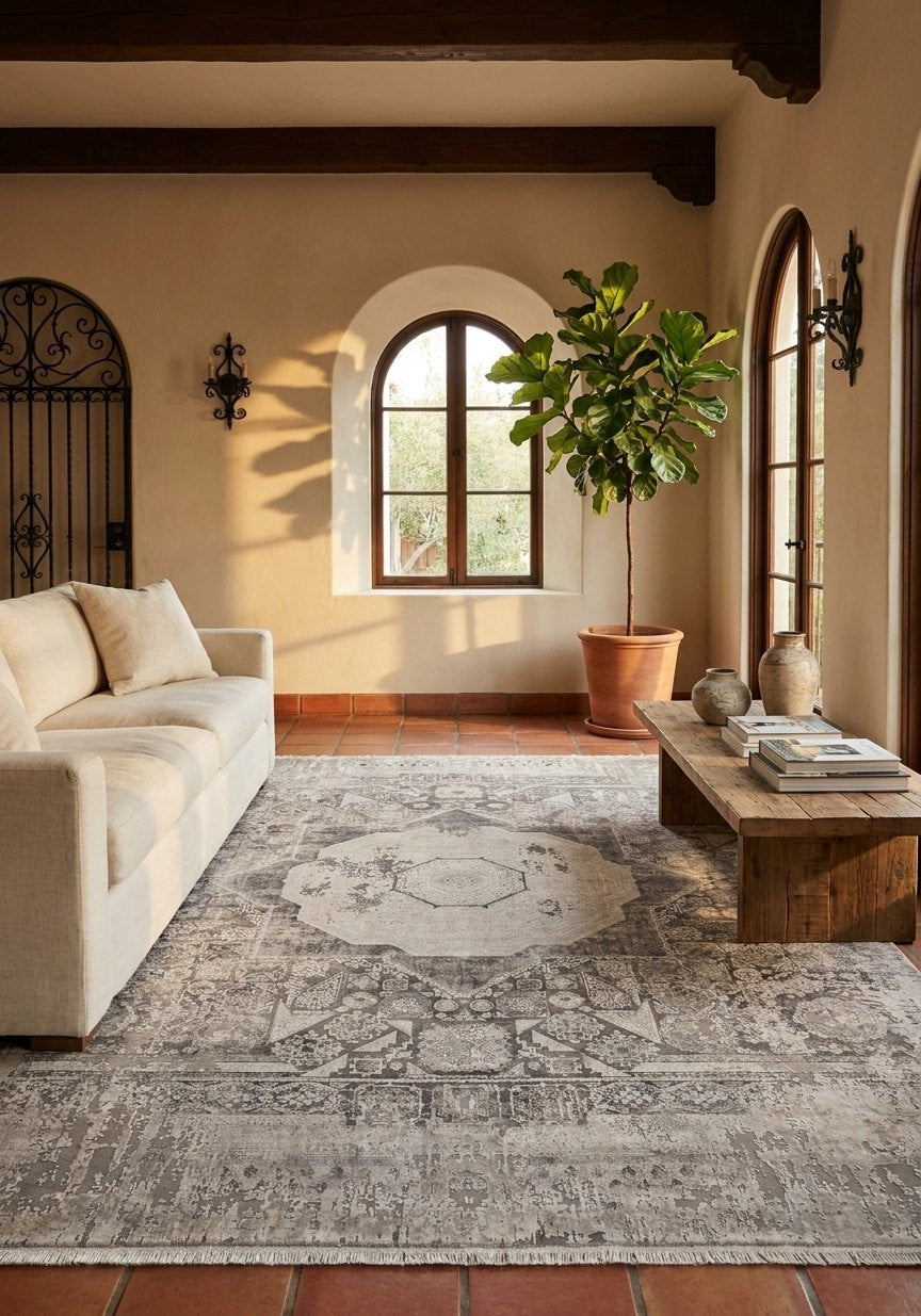 Mamluk Design Bamboo Rug, Grey Carpet — area rug styled in a room, Stylish Rugs & Carpets, Sacramento