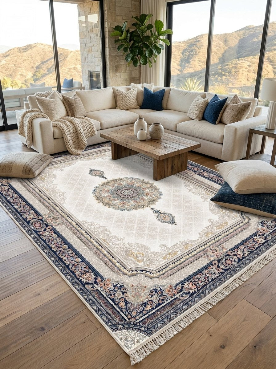 Ivory & Cream Medallion Persian Rug · 1200 Reeds rug styled in a Sacramento home — Stylish Rugs & Carpets