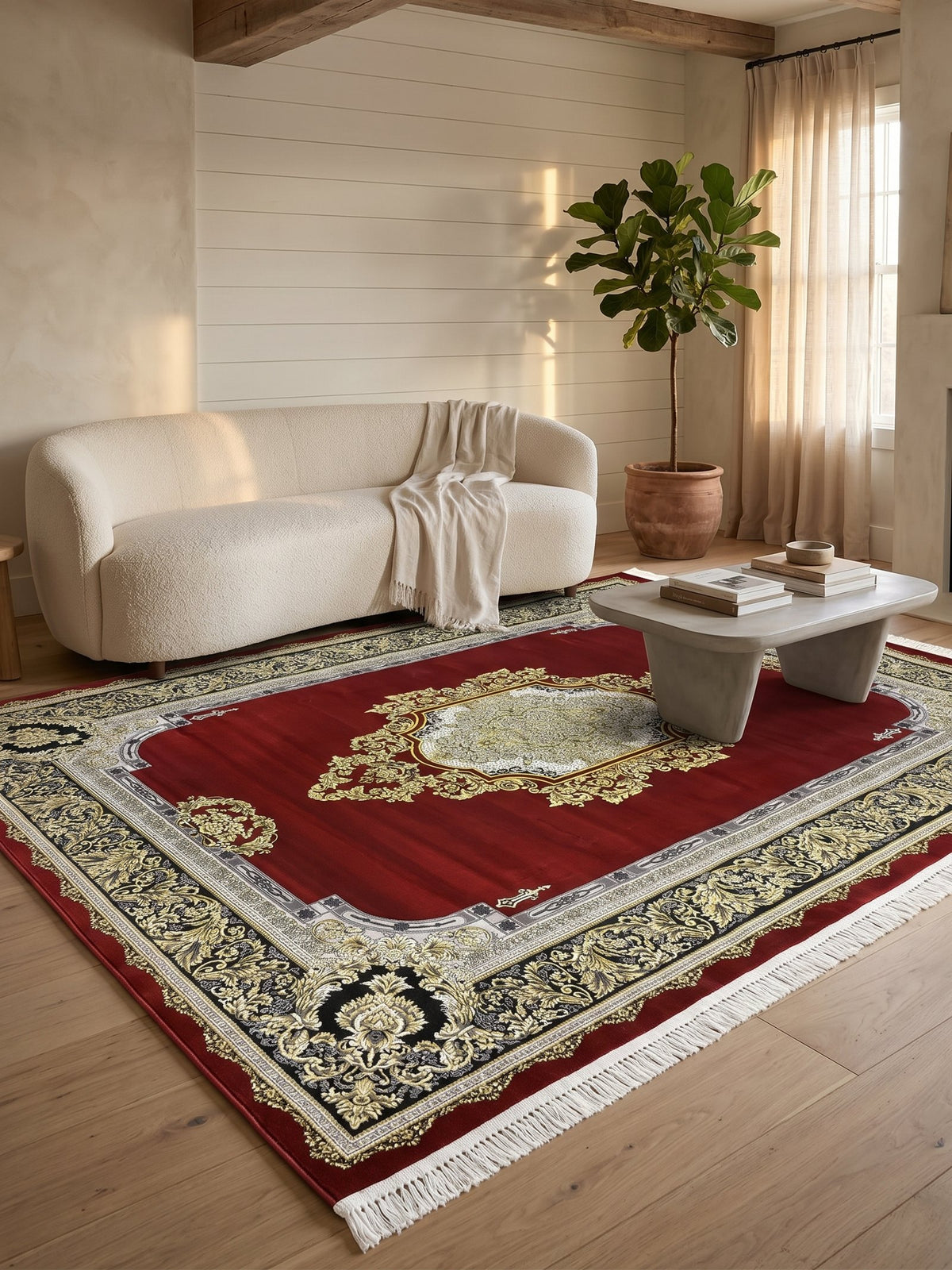 Red Floral Turkish Rug styled in a room — Stylish Rugs & Carpets, Sacramento