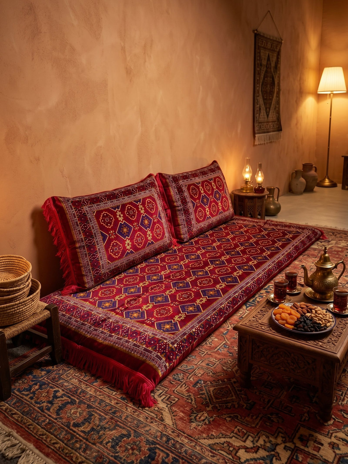 Red Afghan Toshak Edition III styled in a room — Stylish Rugs & Carpets, Sacramento