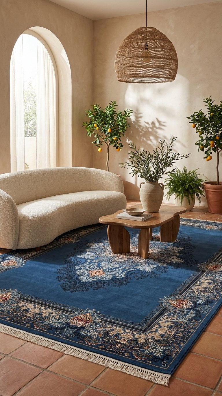 Classic Navy Medallion Persian Rug rug styled in a Sacramento home — Stylish Rugs & Carpets