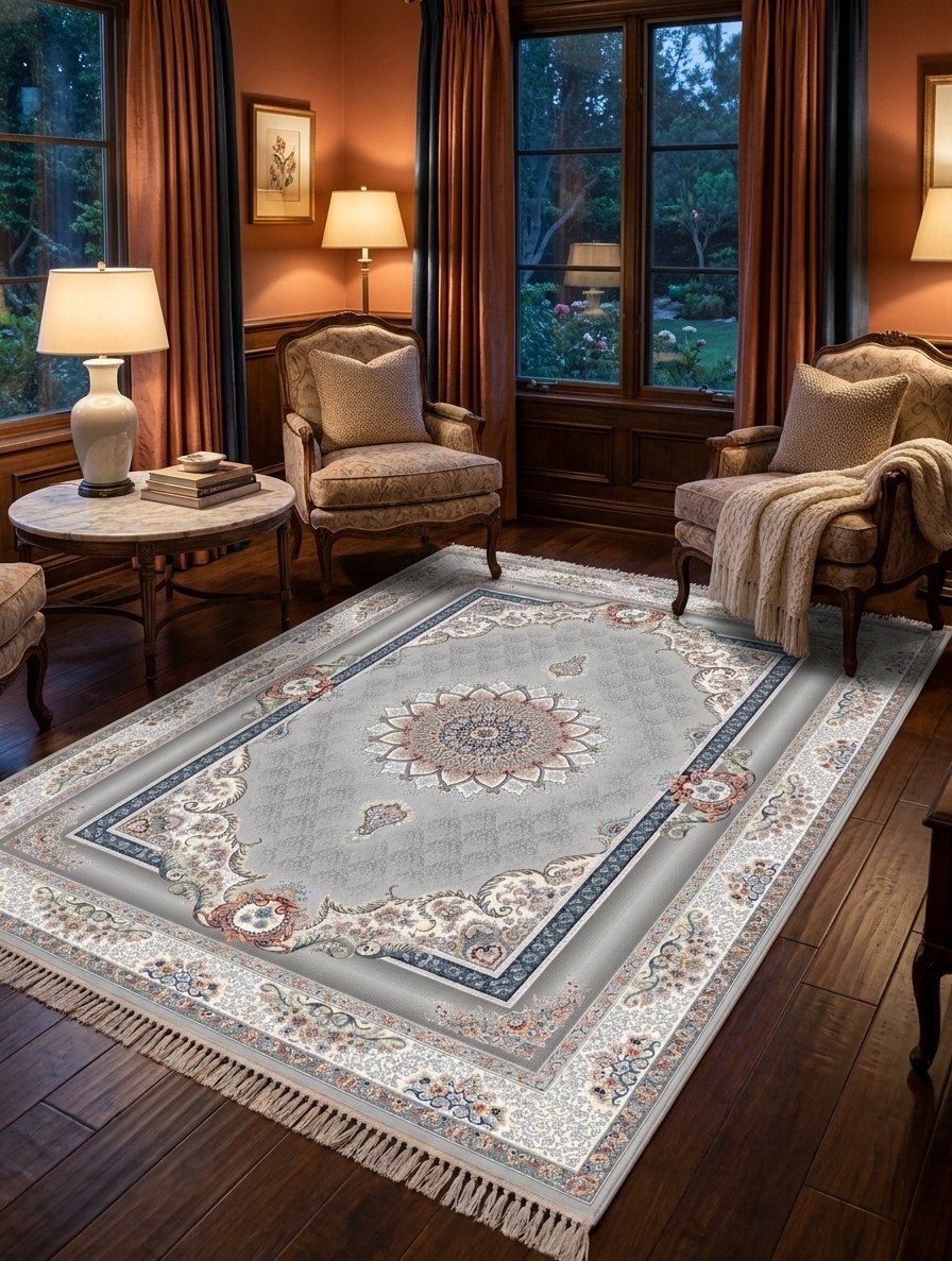 Light Gray Floral Persian Rug · 1200 Reeds rug styled in a Sacramento home — Stylish Rugs & Carpets