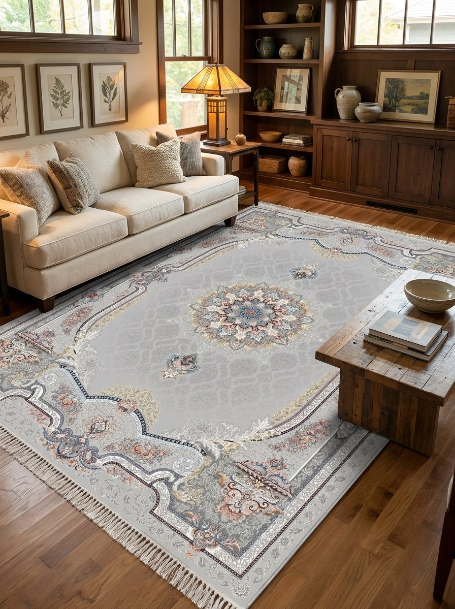 Silver Medallion Persian Rug · 1200 Reeds rug styled in a Sacramento home — Stylish Rugs & Carpets