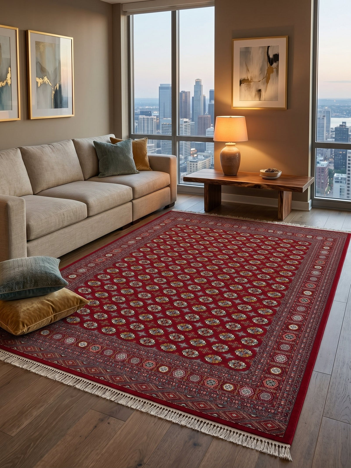 Red Tebriz Persian Rug styled in a room — Stylish Rugs & Carpets, Sacramento