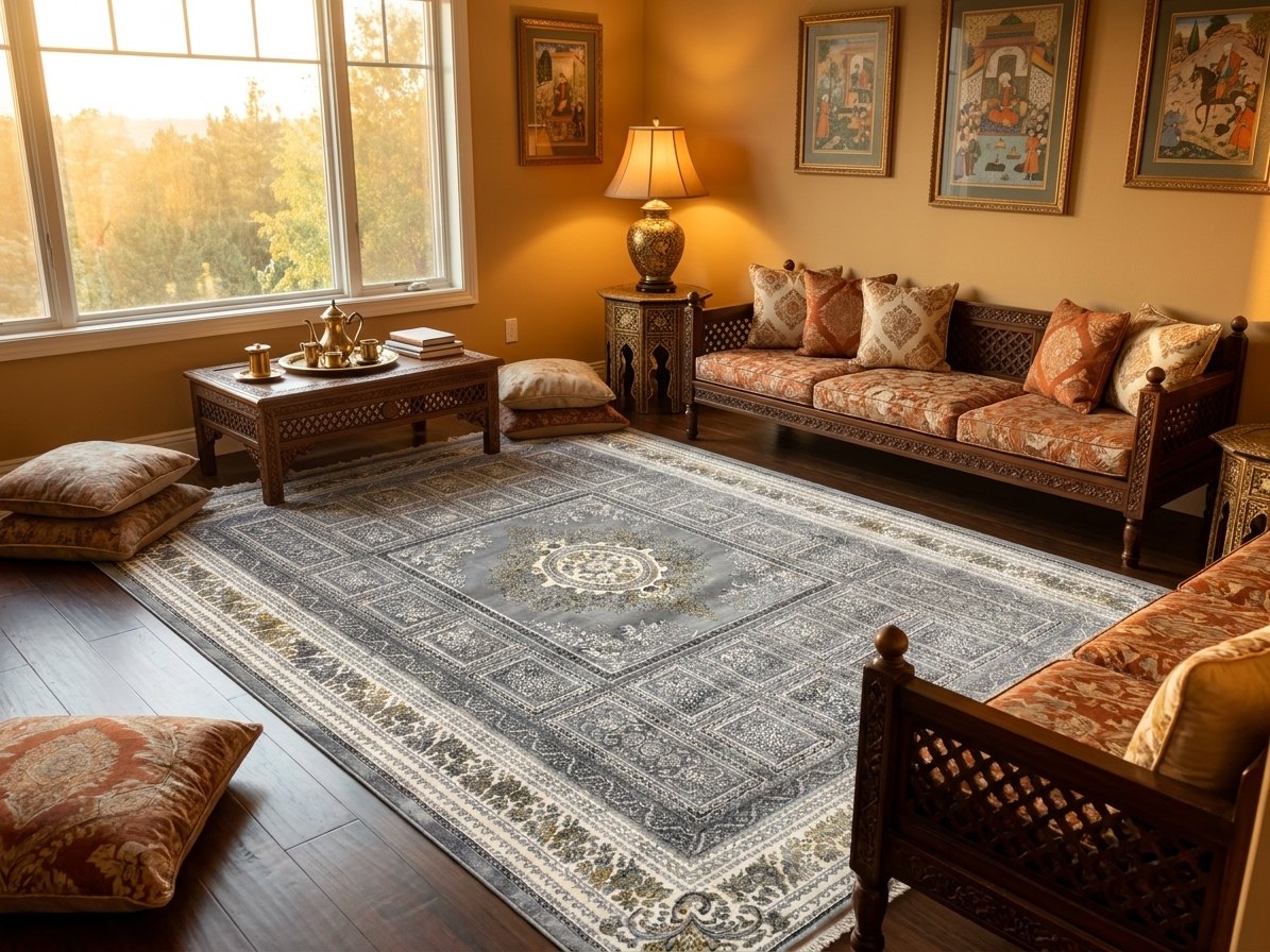 Gray & Silver Medallion Persian Rug · 1200 Reeds rug styled in a Sacramento home — Stylish Rugs & Carpets