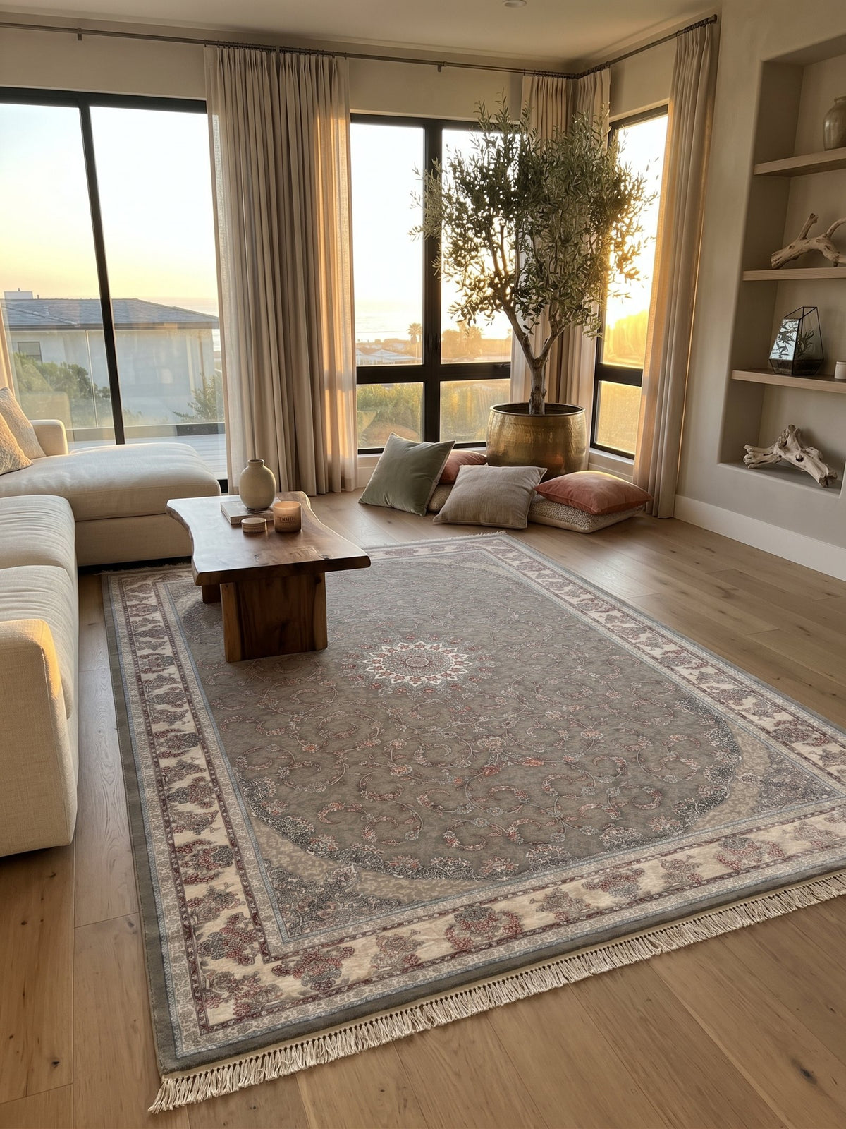 Classic Gray Floral Persian Rug · 2M Points styled in a room — Stylish Rugs & Carpets, Sacramento