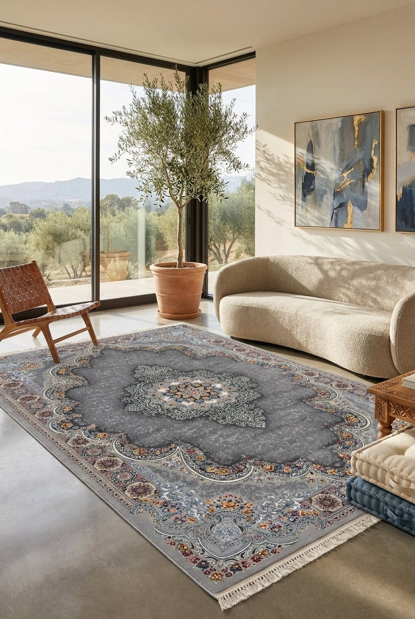Room scene · Light Gray Medallion Persian Rug · 1200 Reeds