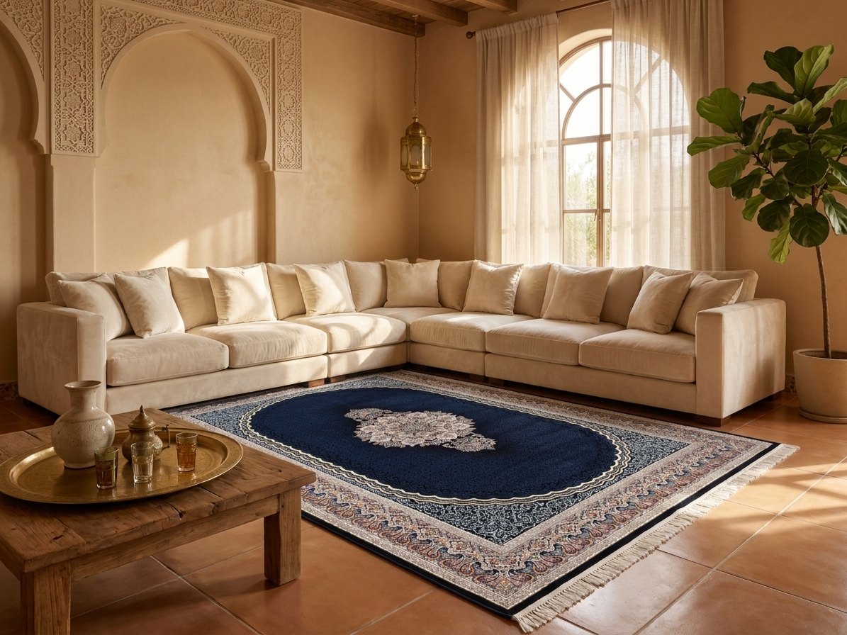 Navy Medallion Persian Rug · 1200 Reeds rug styled in a Sacramento home — Stylish Rugs & Carpets