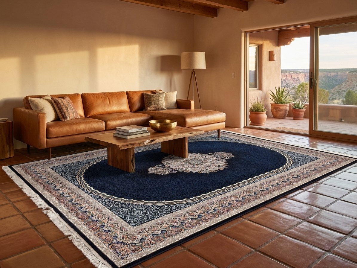 Navy Medallion Persian Rug · 1200 Reeds rug styled in a Sacramento home — Stylish Rugs & Carpets