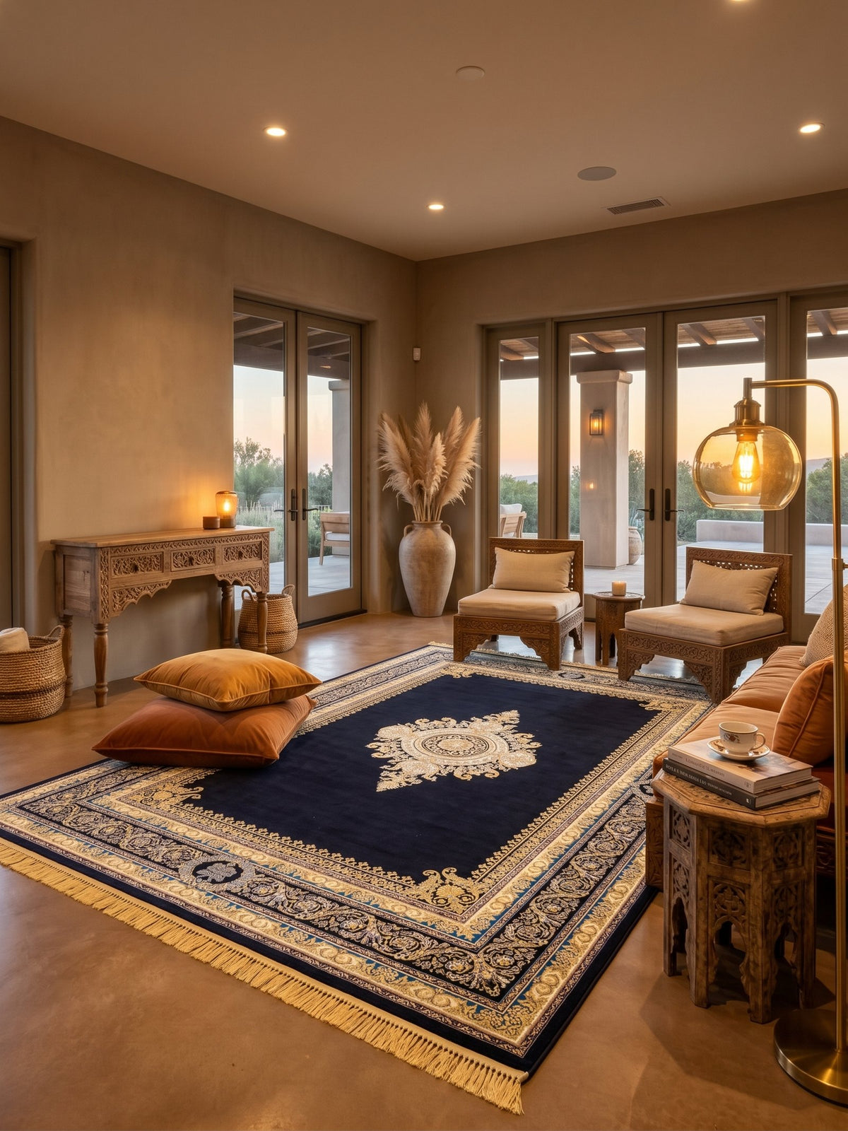 Navy Medallion Persian Rug · 3M Points styled in a room — Stylish Rugs & Carpets, Sacramento