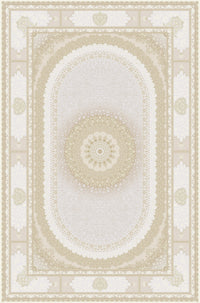 Ivory & Champagne Oval Medallion Faux Silk Rug · Shadow - 3x6.5 Feet (90x200 cm)