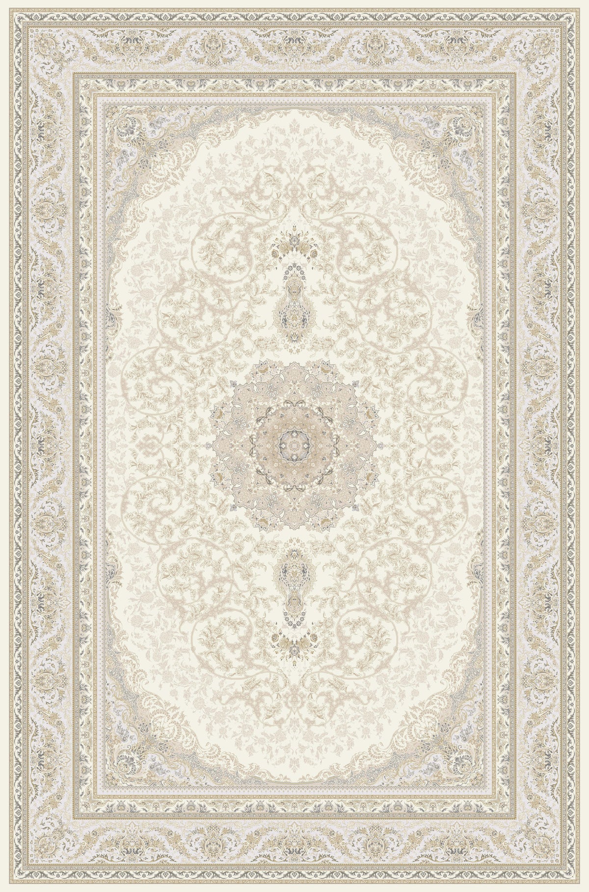 Cream oval medallion rug from the Shadow line, Art Silk pile