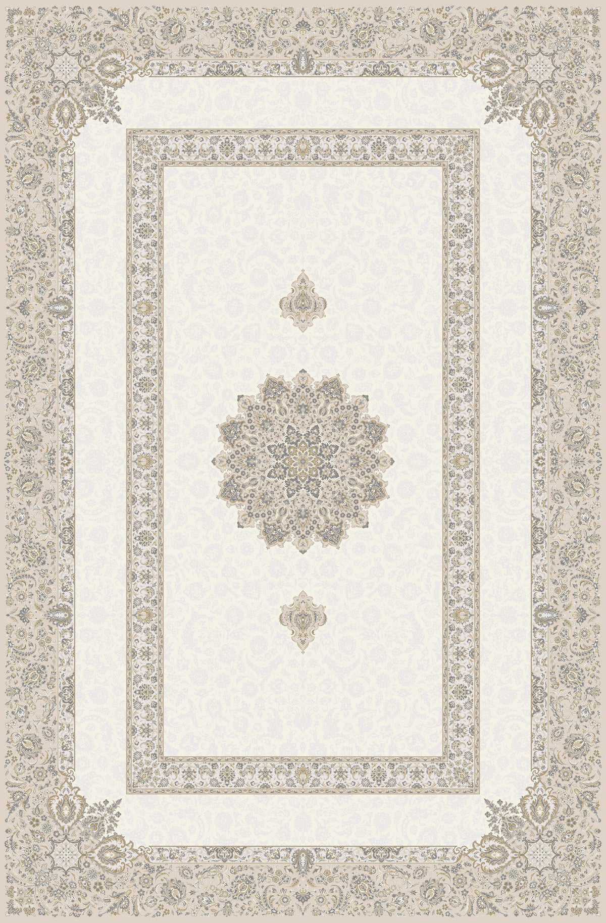 Cream open-field medallion rug from the Shadow line, Art Silk pile
