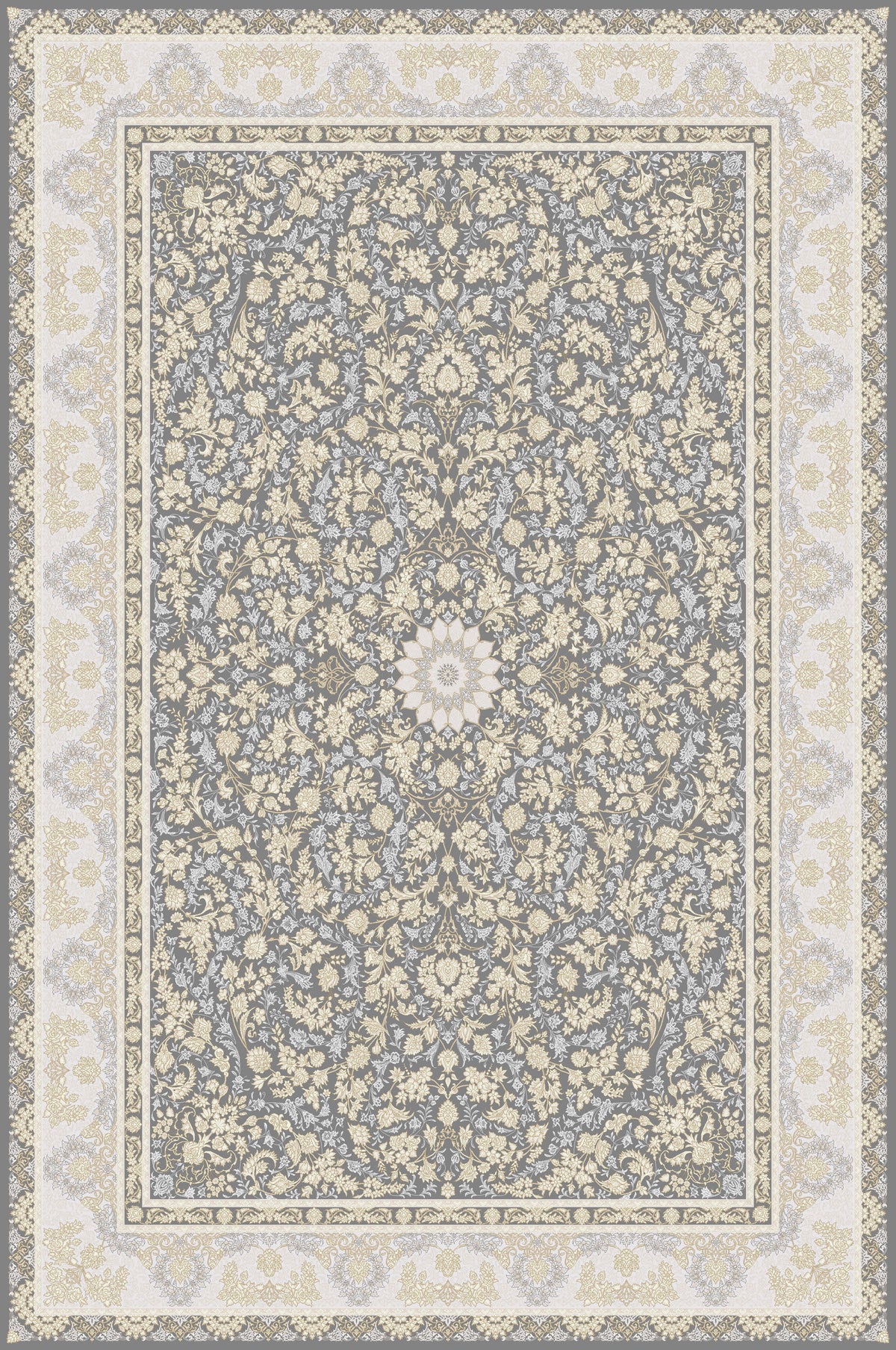 Grey & Blue all-over floral rug from the Shadow line, Art Silk pile