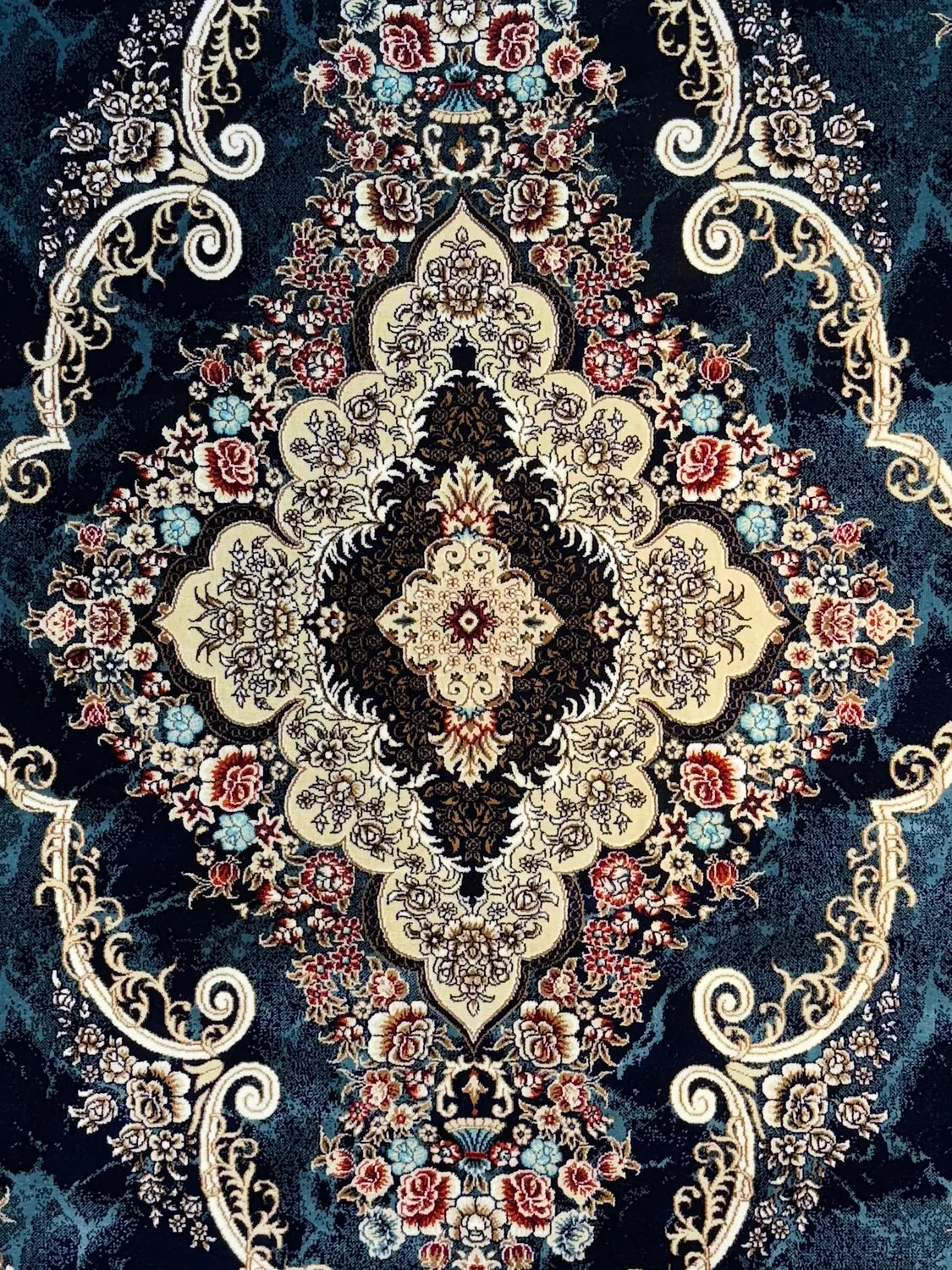 Star Persian Rug, Blue Mix — 1200 Reeds pile macro detail