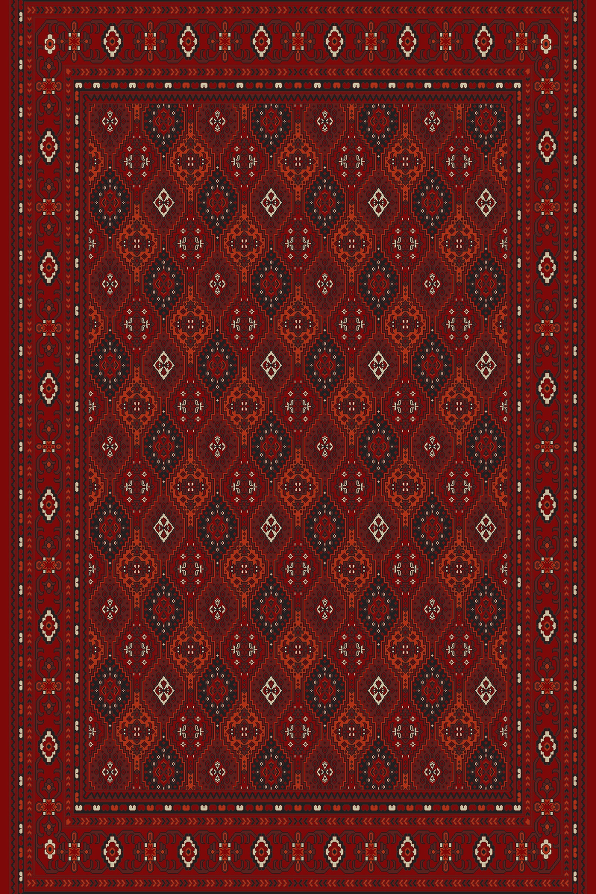Red all-over diamond lattice Turkish rug, design 03139B — Stylish Rugs & Carpets, Sacramento