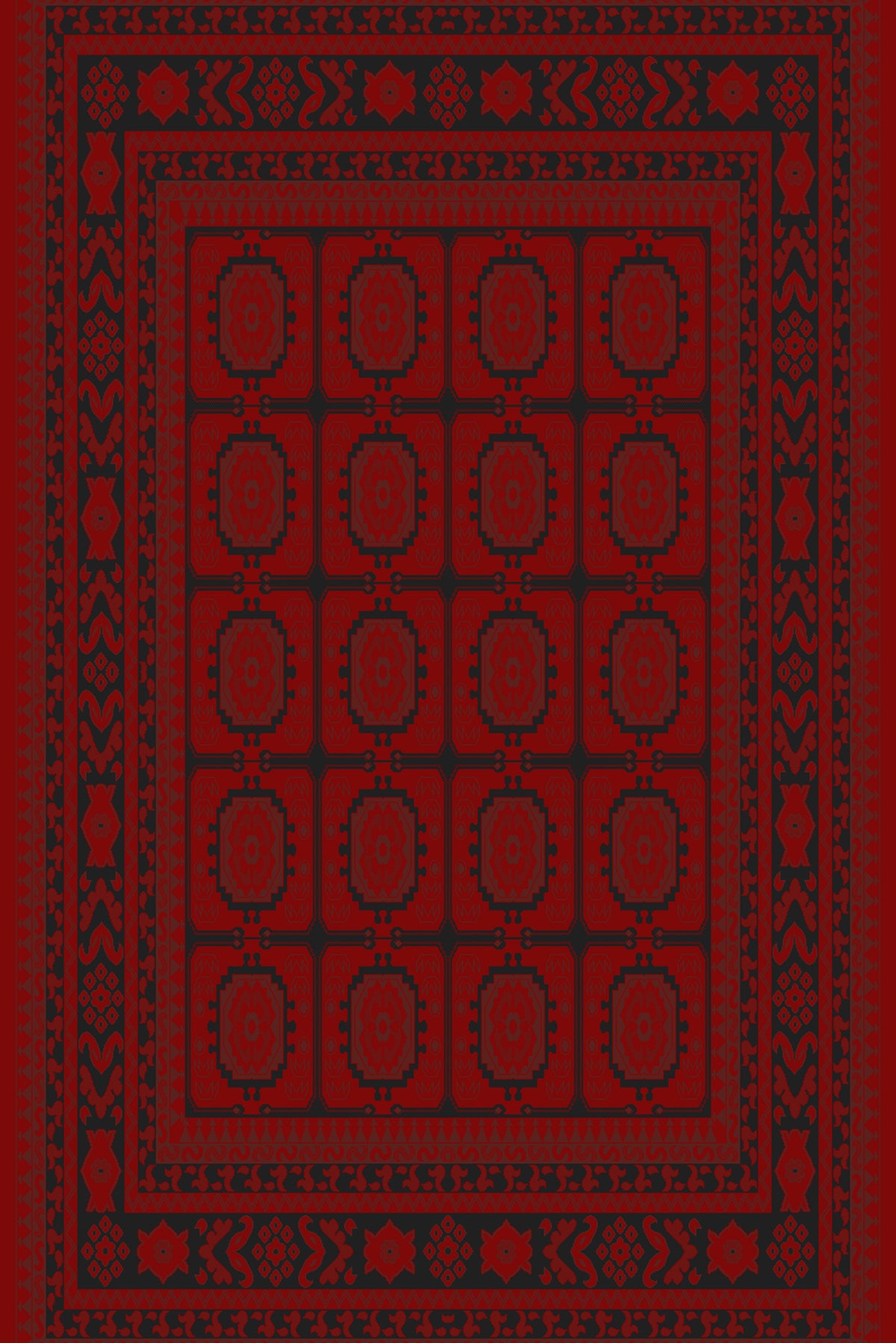 Red and black oval panel Turkish rug, design 05364A — Stylish Rugs & Carpets, Sacramento