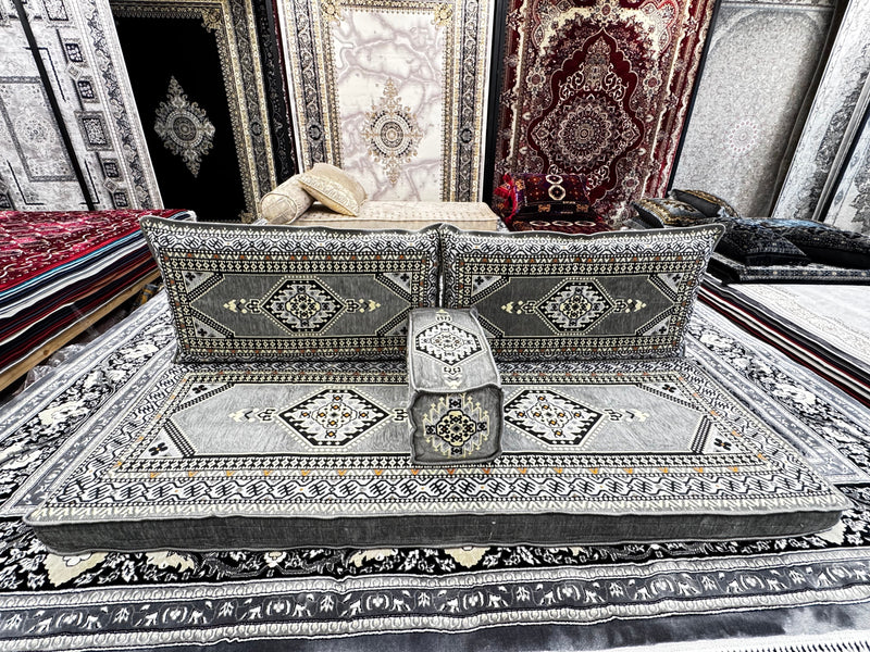 Gray luxurious Majlis 4-piece traditional Arabic floor seating set
