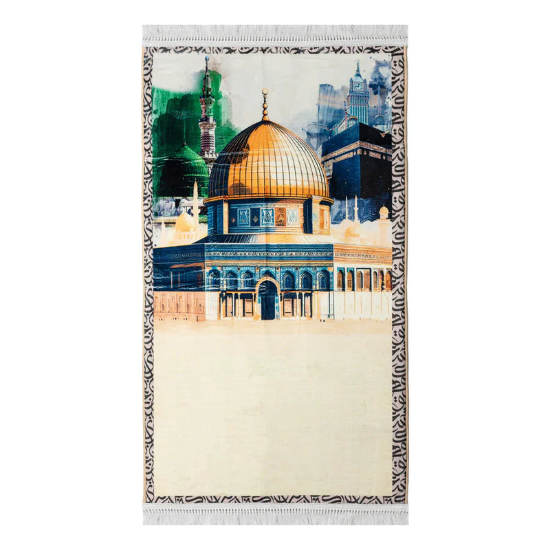 Al-Aqsa inspired padded Islamic prayer mat — sajjadeh with arched mihrab