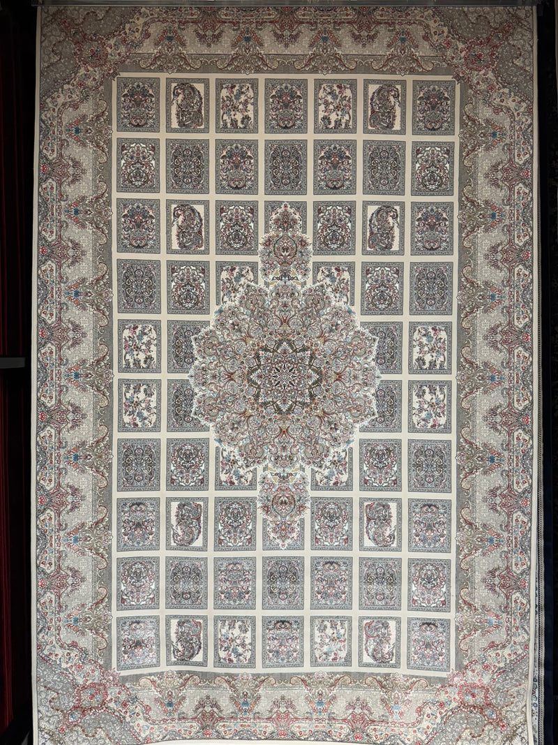 Persian silk rug close-up — Kheshti design with high-knot-density silk weave