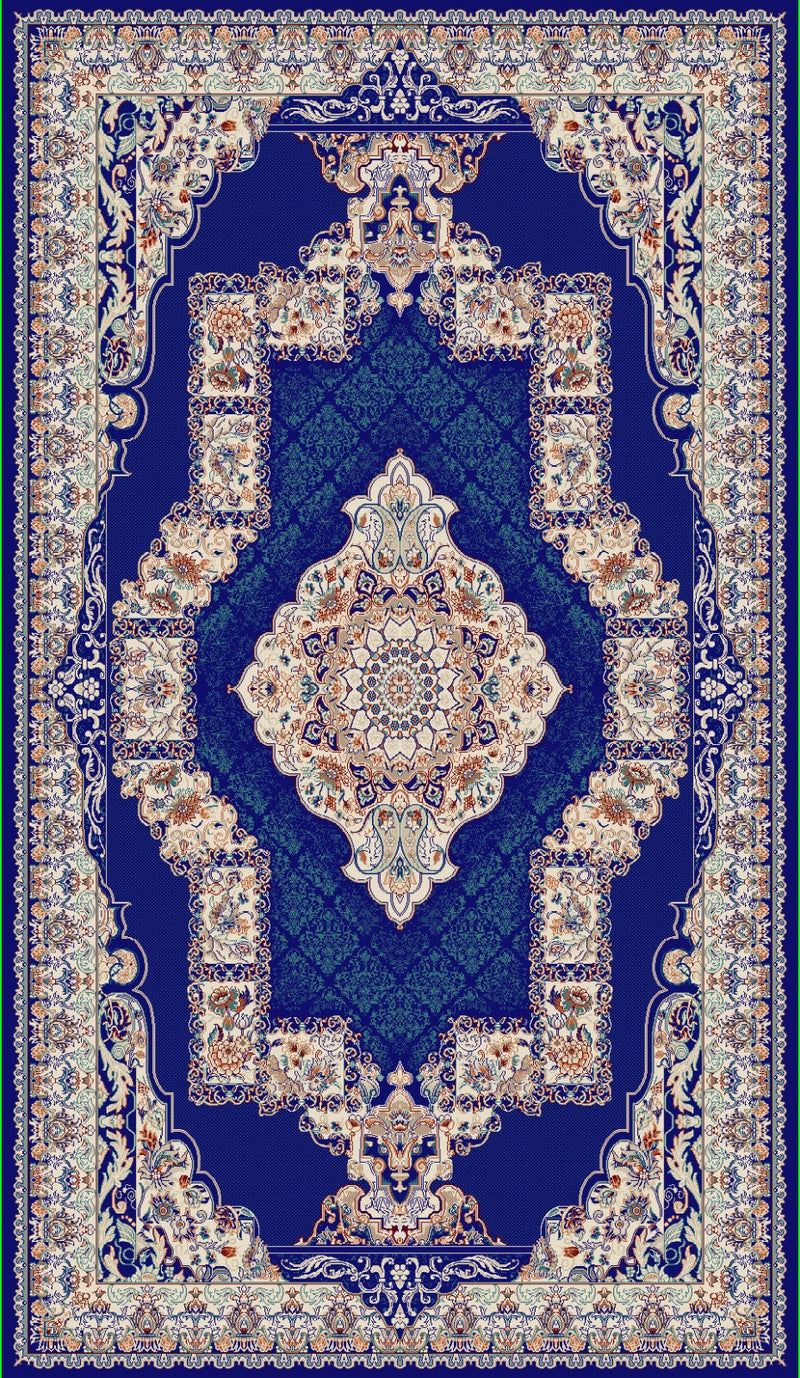 Navy hand-knotted Persian rug — multi-generational lifespan example