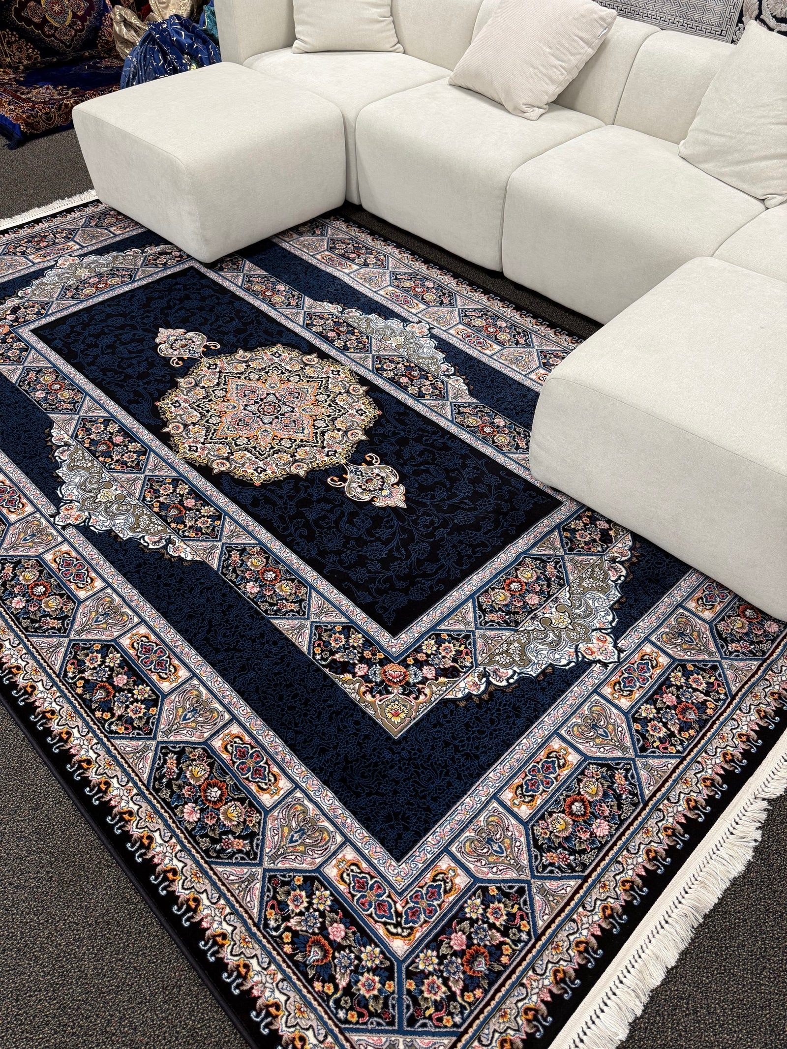 2026 Navy Luxury Traditional Rug 1200 Reeds | Stylish Rugs & Carpets