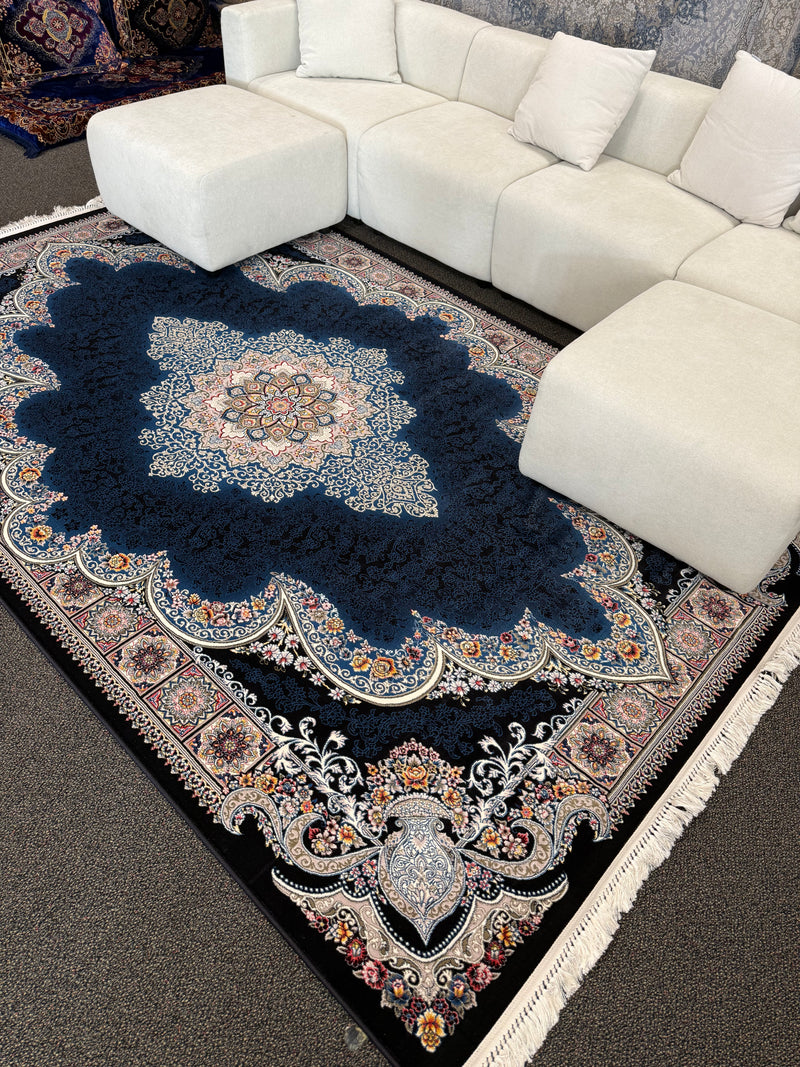 2026 Luxury Traditional Persian-Inspired Rug Navy Blue Ornate Medallion Arch Design 1200 Reeds