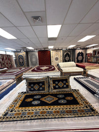 Black, gold and grey tribal diamond Afghan toshak cover set with two cushions