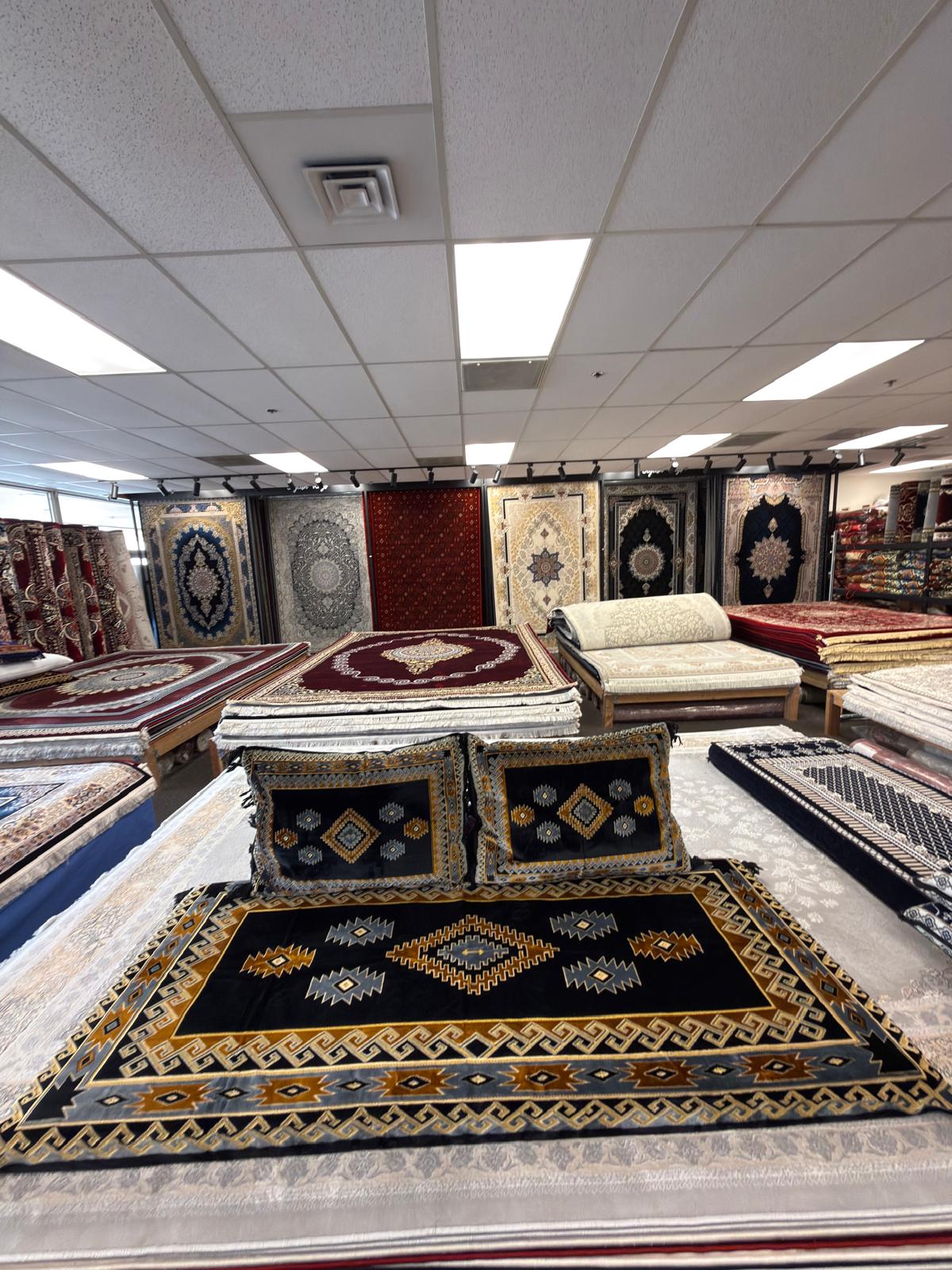 Black, gold and grey tribal diamond Afghan toshak cover set with two cushions