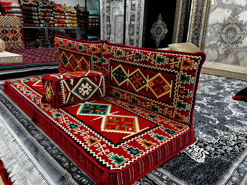 Red Luxurious Majlis 4-Piece Arabic Floor Seating Premium