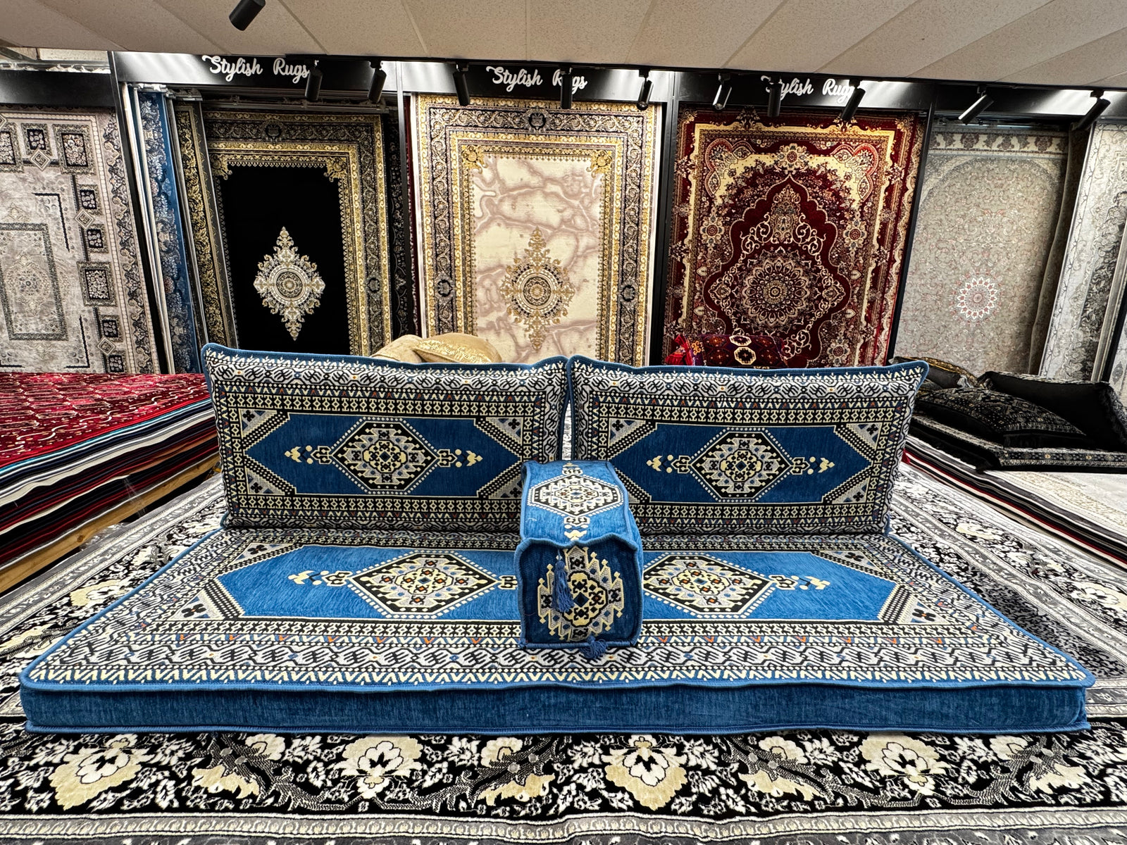 Blue Arabic Majlis Floor Seating Sofa Set | Stylish Rugs & Carpets