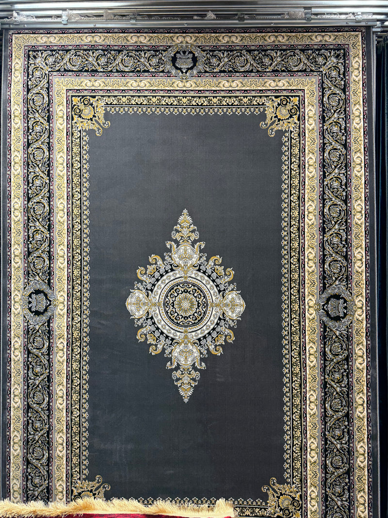 Darbar Persian Carpet Dark Gray and Gold Background | Stylish Rugs & Carpets