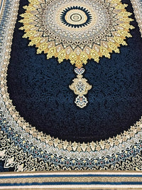 Navy & Burgundy Medallion Persian Rug · 1200 Reeds pile macro detail