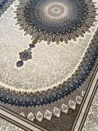 Ivory & Beige Medallion Persian Rug · 1200 Reeds pile macro detail